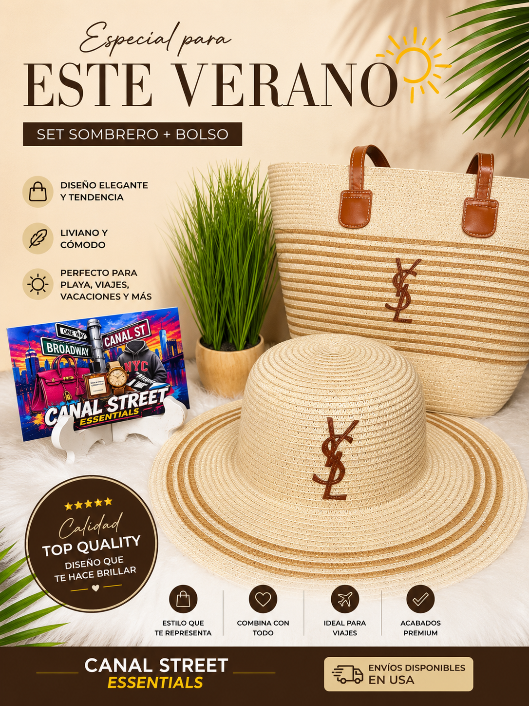 BOLSO TIPO TOTE CON SOMBRERO PLAYERO Y-S-L