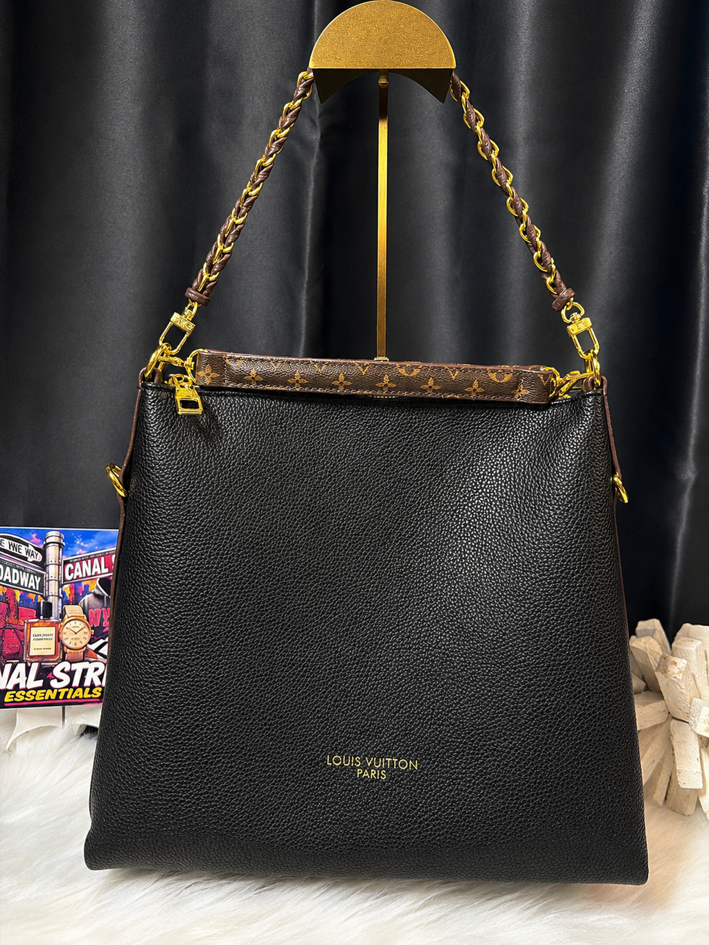 LV Black Leather Hobo Shoulder Bag 🖤✨