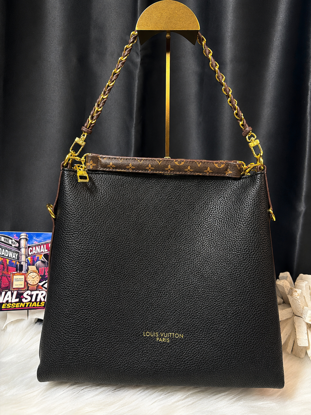 LV Black Leather Hobo Shoulder Bag 🖤✨