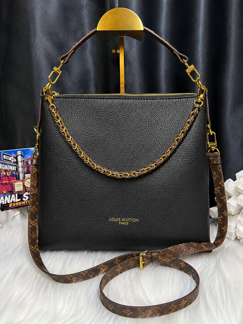 LV Black Leather Hobo Shoulder Bag 🖤✨