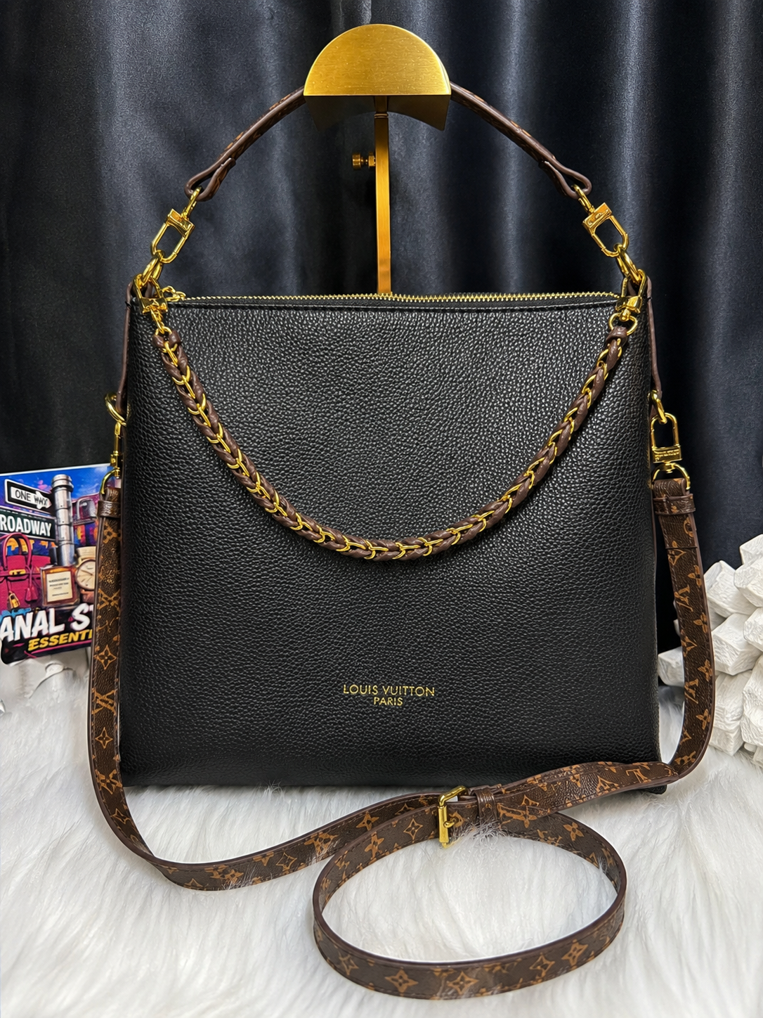 LV Black Leather Hobo Shoulder Bag 🖤✨