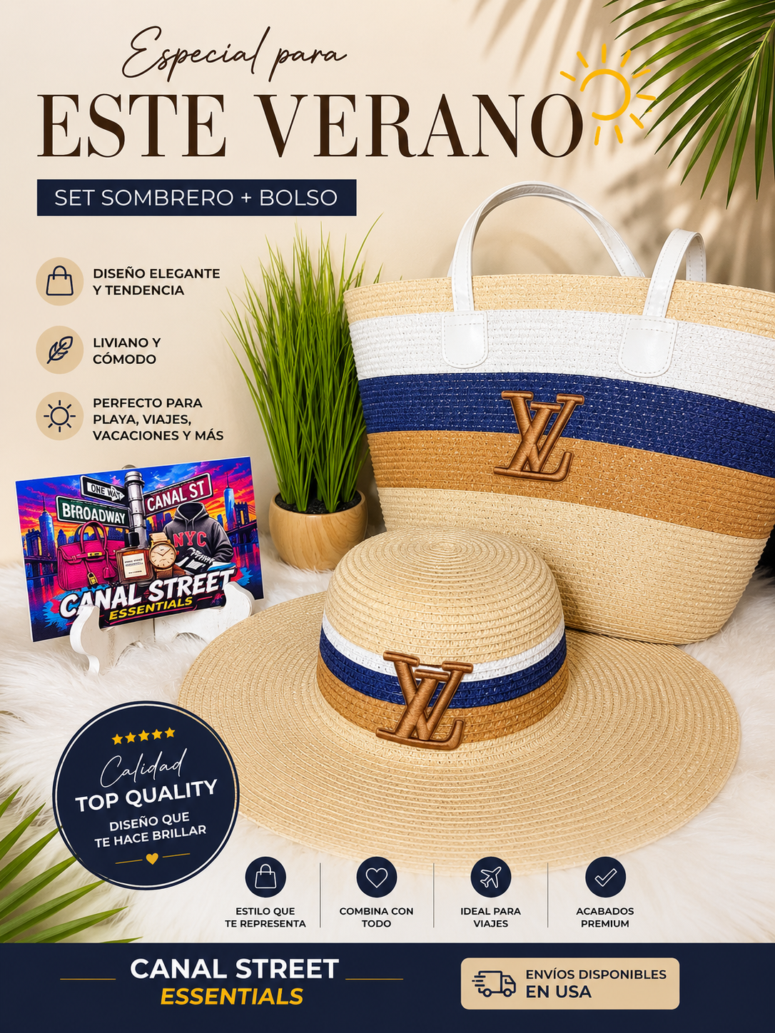 BOLSO TIPO TOTE LV CON SOMBRERO PLAYERO