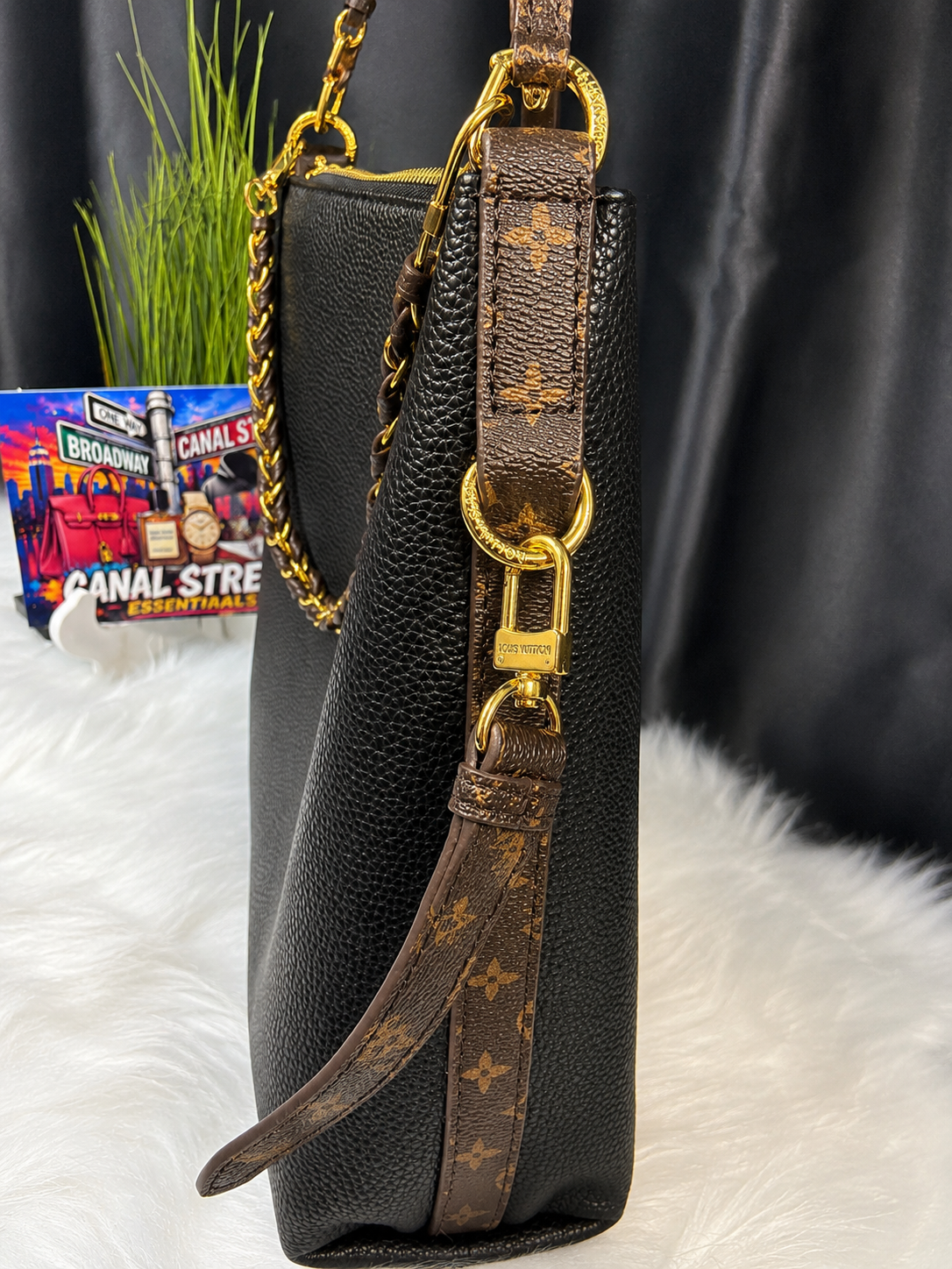 LV Black Leather Hobo Shoulder Bag 🖤✨
