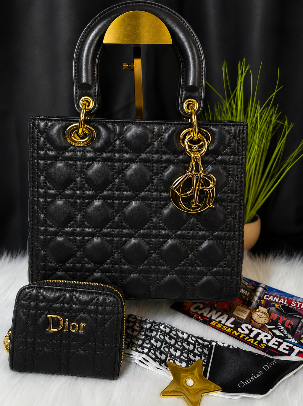 C.Dior Lady D.ior Black Quilted Bag Set 🖤✨