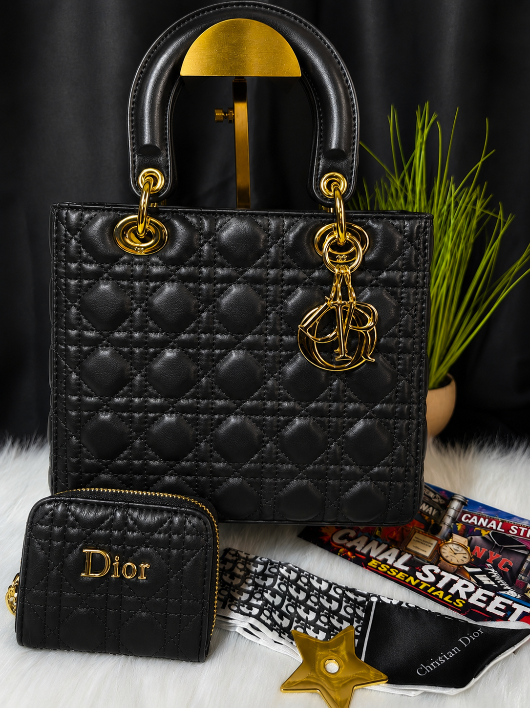 C.Dior Lady D.ior Black Quilted Bag Set 🖤✨